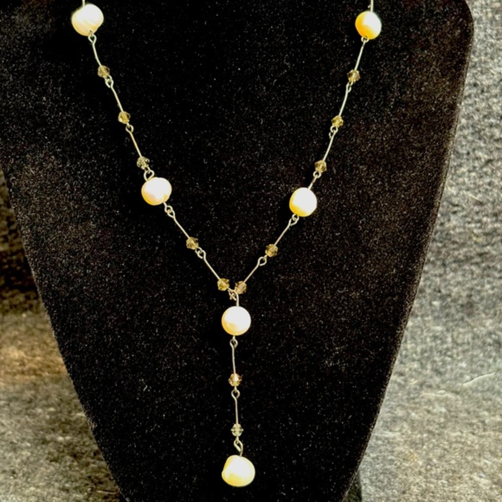 Gothic Freshwater Pearl and Crystal Drop Necklace